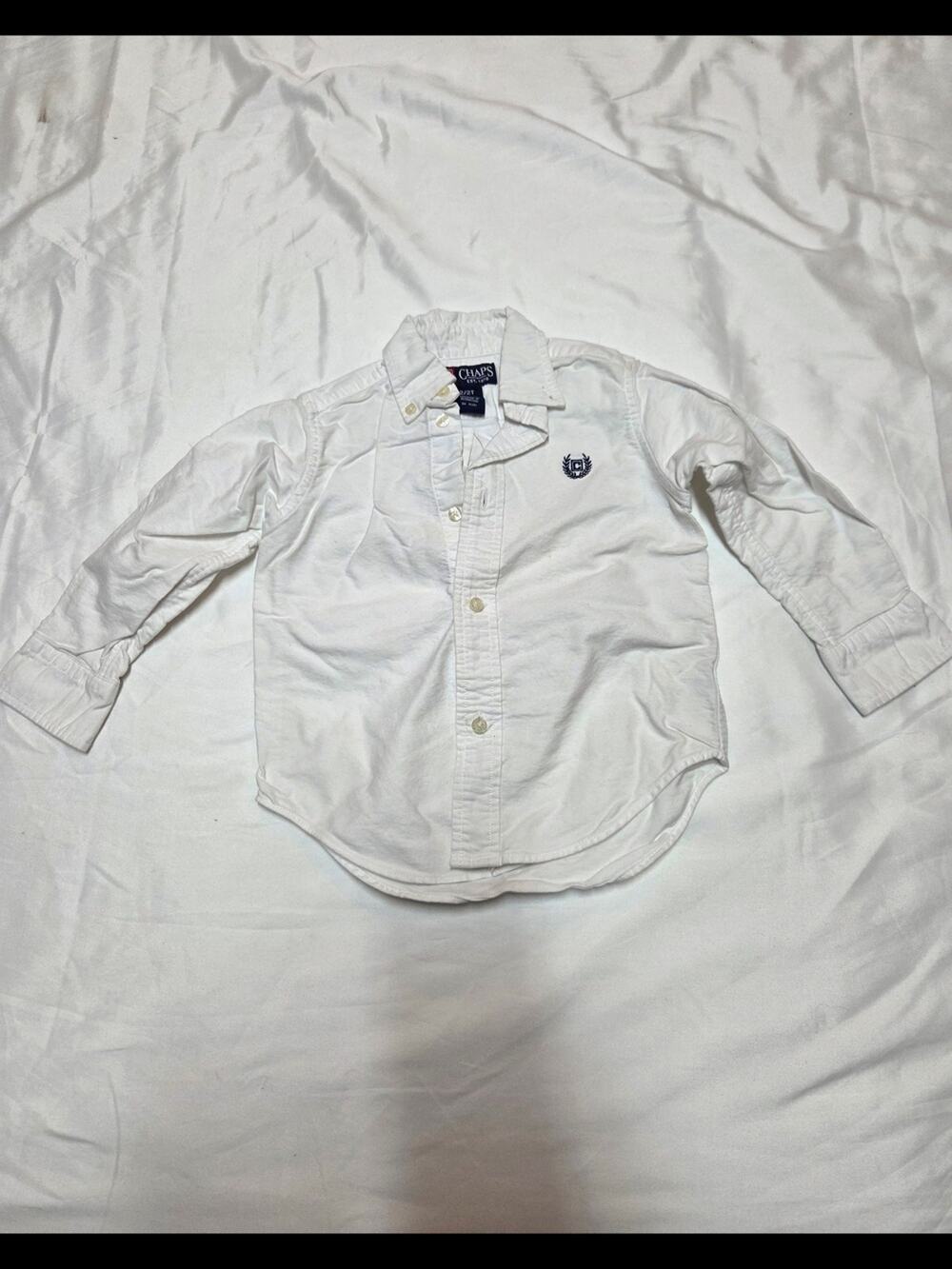 Chaps Boys White Button-Down Dress Shirt with Crest